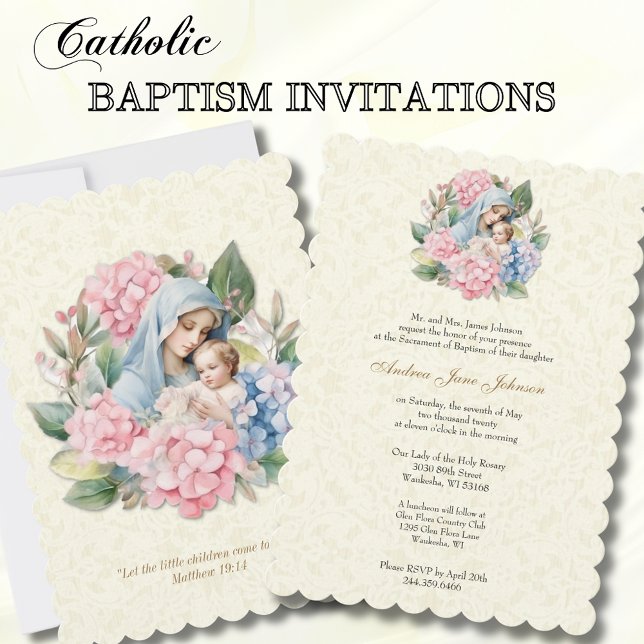 Invitation Baptême catholique baptême bénédiction Mère Jésus (Créateur téléchargé)