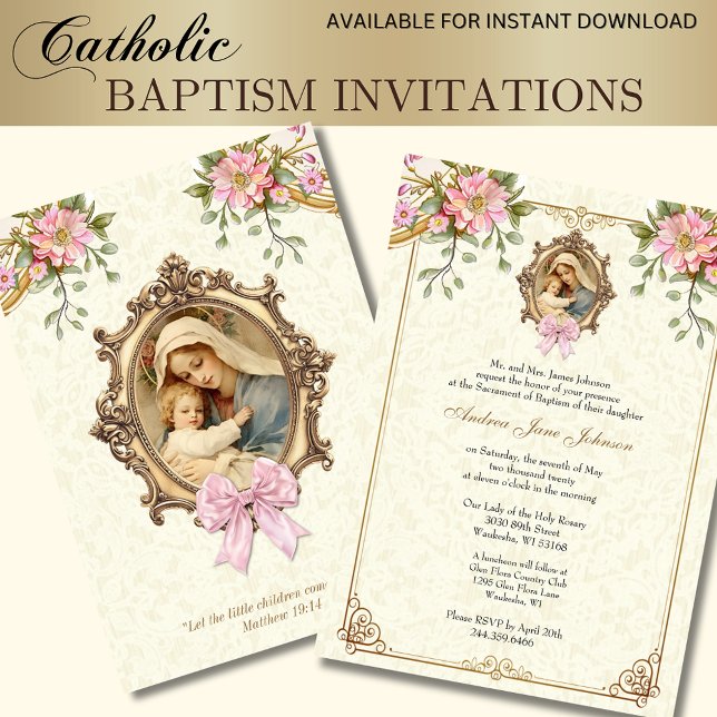 Invitation Baptême catholique baptême bénédiction Mère Jésus (Créateur téléchargé)