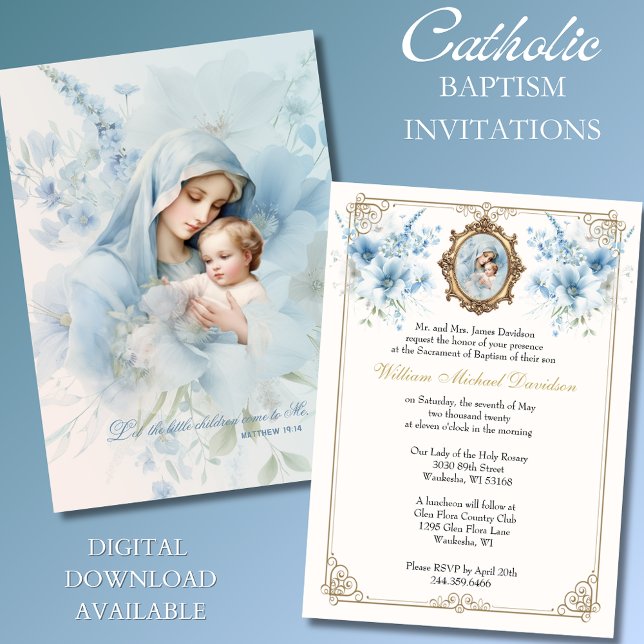 Invitation Baptême catholique baptême bénédiction Mère Jésus (Créateur téléchargé)