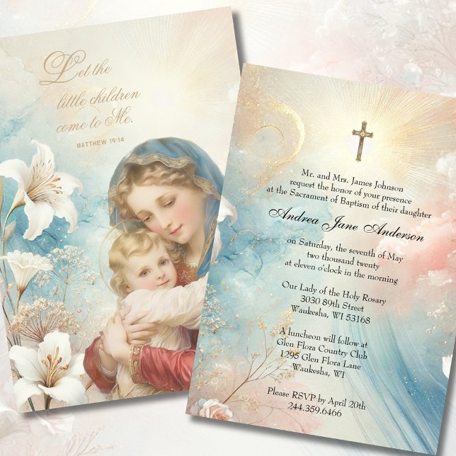 Invitation Baptême catholique baptême Pastel Floral (Créateur téléchargé)