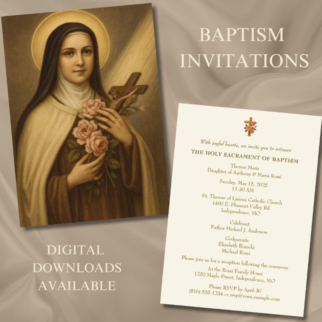 Invitation Baptême catholique baptême Saint-Thérèse (Créateur téléchargé)