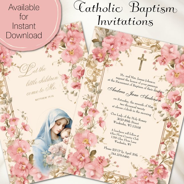 Invitation Baptême catholique baptisant Floral Blessé Mère (Créateur téléchargé)