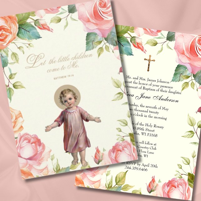 Invitation Baptême catholique Christening Enfant Jésus Floral (Créateur téléchargé)