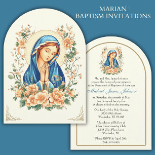 Invitation Baptême catholique Christening Floral Mary
