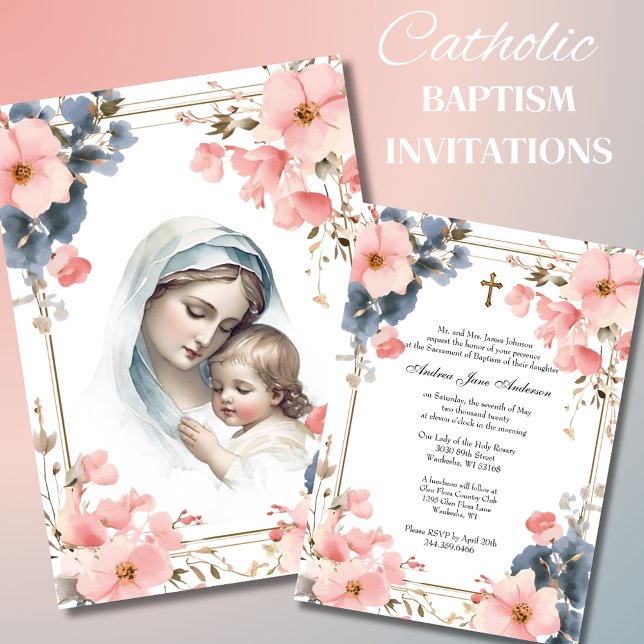 Invitation Baptême catholique Christening Jésus Béni Mère (Créateur téléchargé)