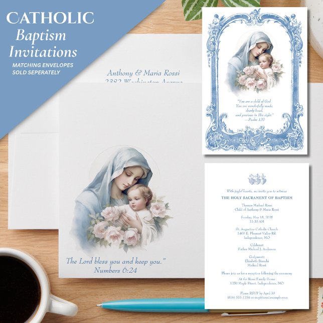 Invitation Baptême catholique Christening Marie Jésus (Créateur téléchargé)