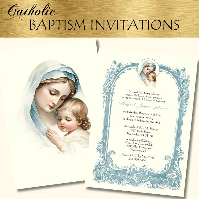 Invitation Baptême catholique Christening Marie Jésus (Créateur téléchargé)