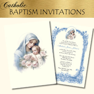 Invitation Baptême catholique Christening Marie Jésus
