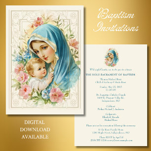 Invitation Baptême catholique Christening Marie Jésus