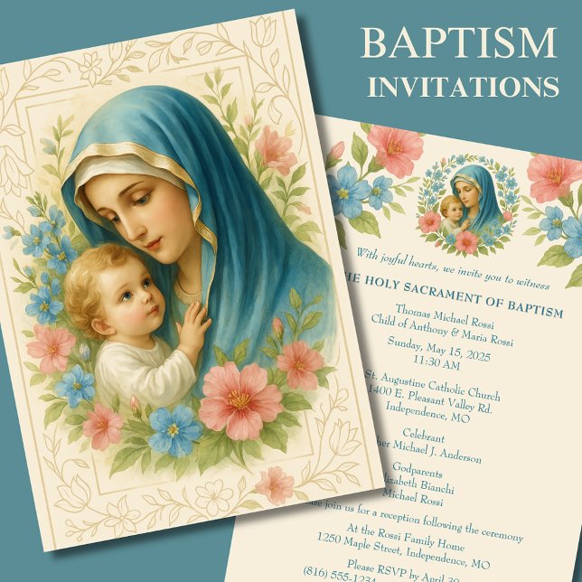 Invitation Baptême catholique Christening Marie Jésus (Créateur téléchargé)