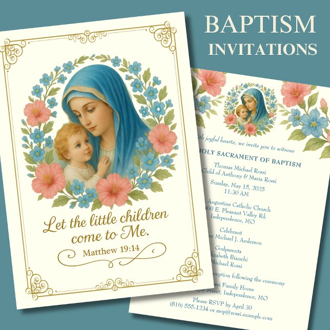 Invitation Baptême catholique Christening Marie Jésus (Créateur téléchargé)