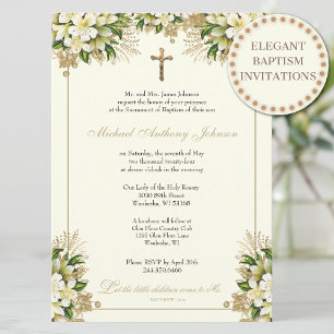 Invitation Baptême catholique Christening or Floral