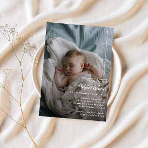 Invitation Baptême catholique croisée Calligraphie Bautizo Ph