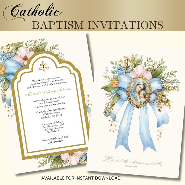 Invitation Baptême catholique Fleur Marie et Jésus (Créateur téléchargé)