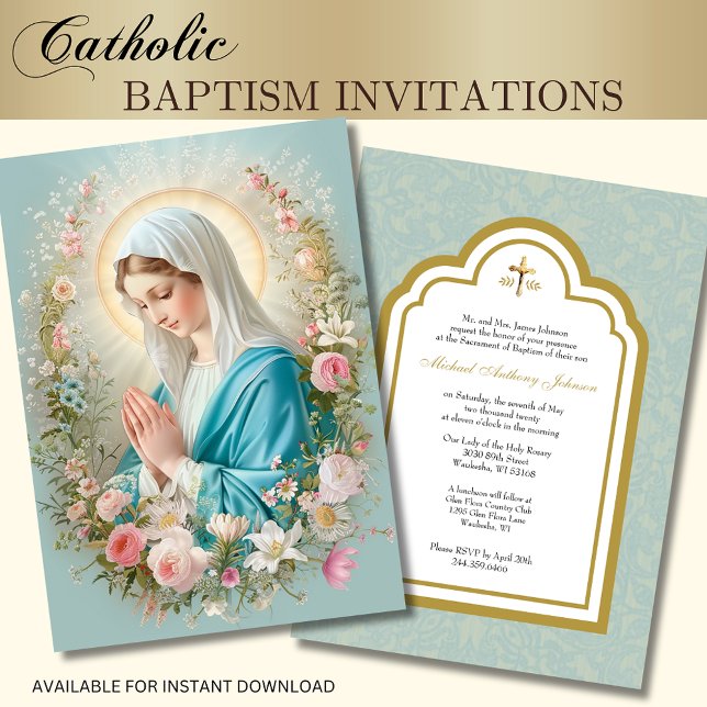 Invitation Baptême catholique Fleur Marie et Jésus (Créateur téléchargé)