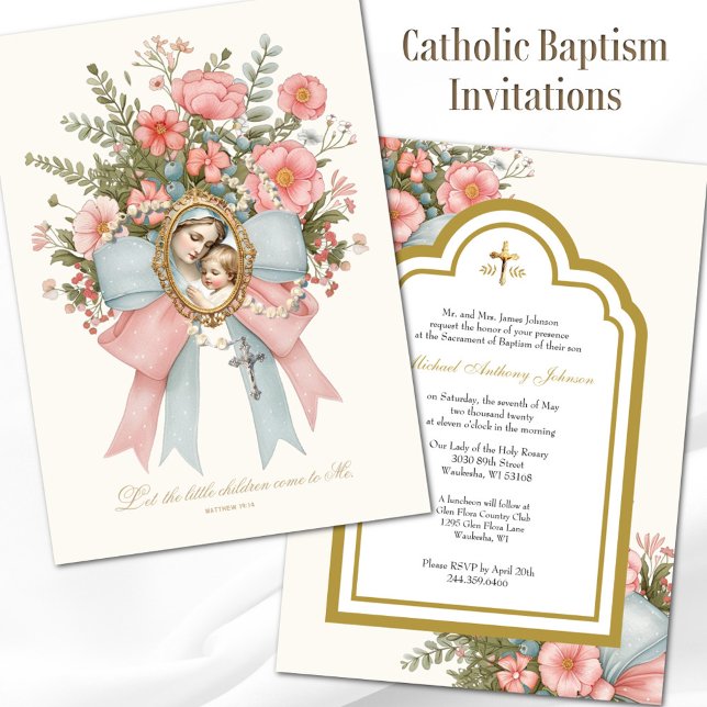 Invitation Baptême catholique Fleur Marie et Jésus (Créateur téléchargé)