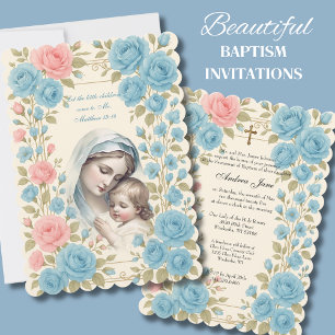Invitation Baptême catholique Floral Jésus bénit Mère