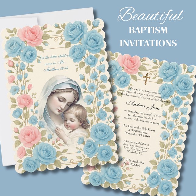 Invitation Baptême catholique Floral Jésus bénit Mère (Créateur téléchargé)
