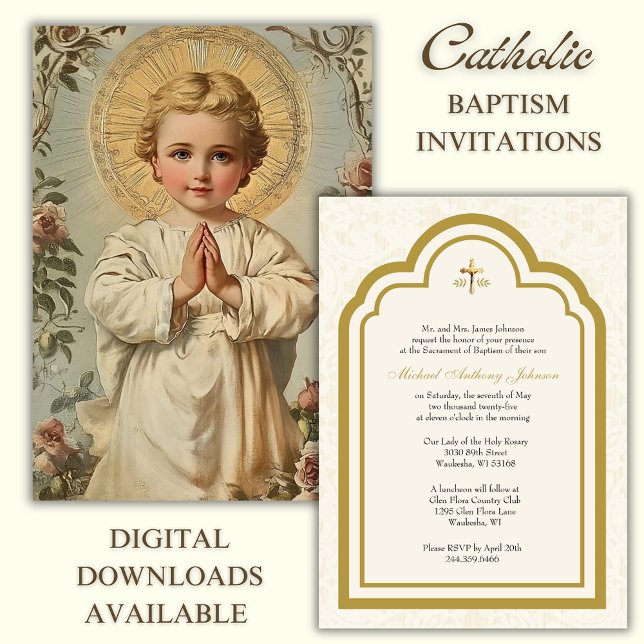Invitation Baptême catholique Jésus priant (Créateur téléchargé)