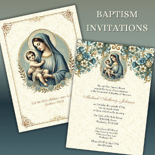 Invitation Baptême catholique Marie et Jésus Floral