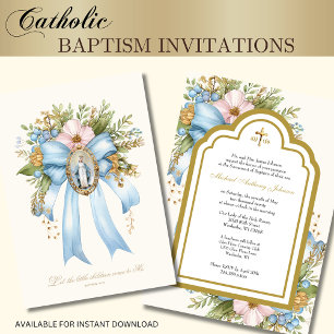 Invitation Baptême catholique mère florale Mary Christening