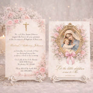 Invitation Baptême Catholique Ondoiement Marie Jésus Roses