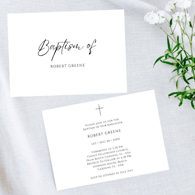 Invitation Baptême catholique pour le baptême noir et blanc p (Créateur téléchargé)