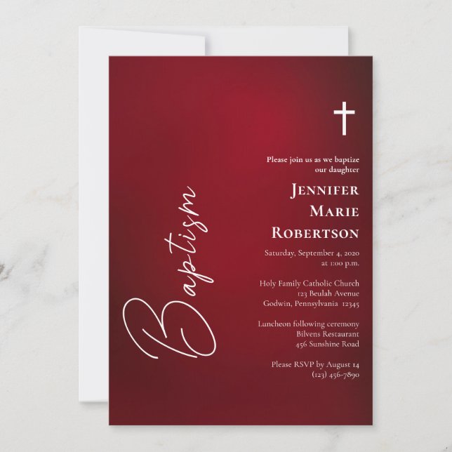 Invitation Baptême catholique romain rouge profondément riche (Devant)