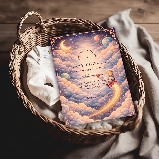 Invitation Baptême Céleste Astronaute Nuages (Créateur téléchargé)