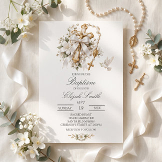Invitation Baptême chrétien bébé garçon/fille croix d'or chap