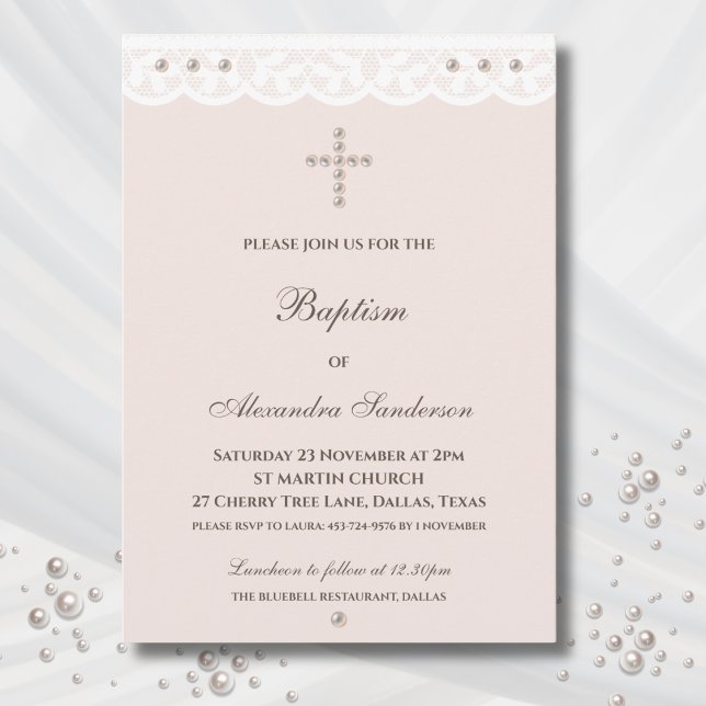 Invitation Baptême Chrétien de Croix Élégante (Créateur téléchargé)