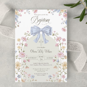 Invitation Baptême chrétien de fille Pastel en forme d'arc Fl