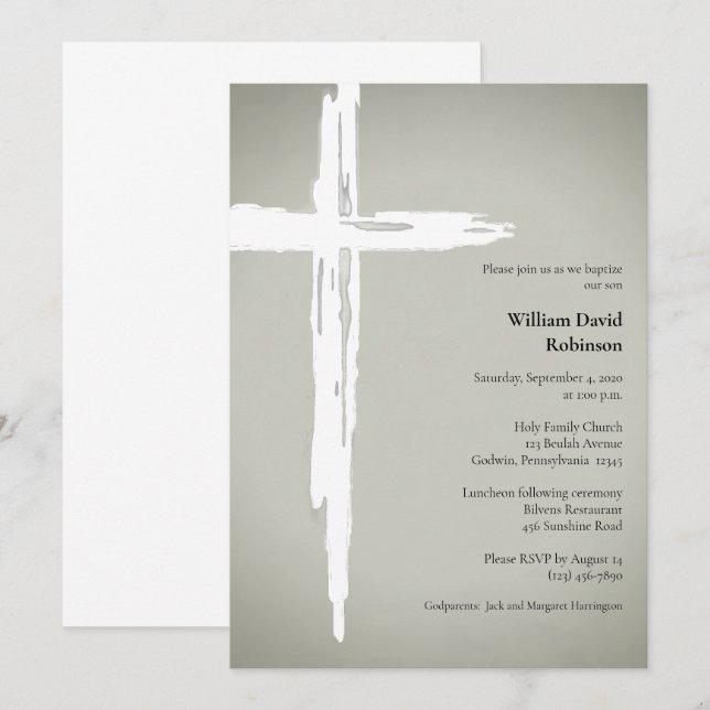 Invitation Baptême chrétien religieux minimaliste (Devant / Derrière)