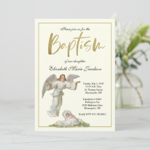 Invitation Baptême Christening Angel with Baby Girl