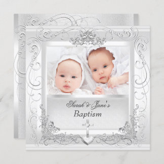 Invitation Baptême Christening Bébé Fille Garçon Blanc