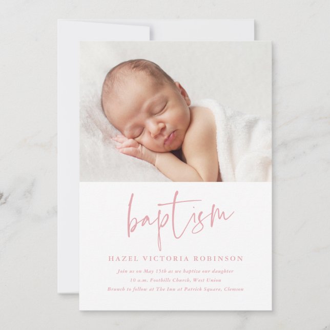 Invitation Baptême & Christening de style écriture moderne re (Devant)
