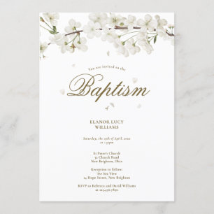 Invitation Baptême Christening Élégante floraison blanche