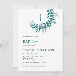 Invitation Baptême Christening Eucalyptus Verdure Minimaliste