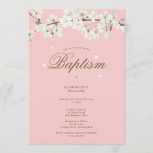 Invitation Baptême Christening Fleur Florale Rose Pâle
