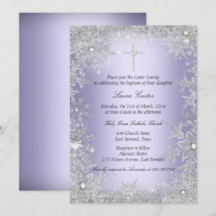 Invitation Baptême/Christening Flocon de Neige Cristal Violet