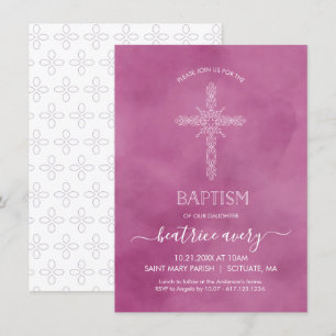 Invitation Baptême, Christening Girl'invitation Croix élégant