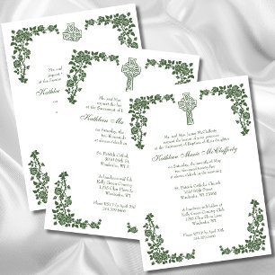 Invitation Baptême Christening Irish Green Celtic Cross