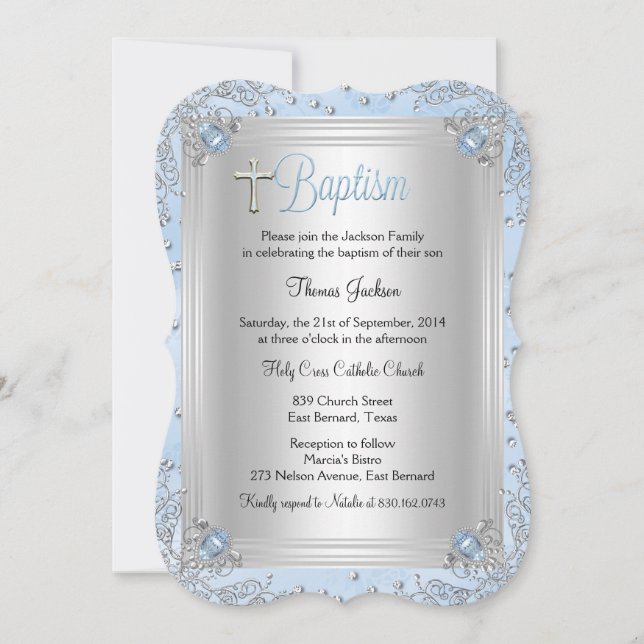 Invitation Baptême Christening Jewel Blue Sparkle (Devant)
