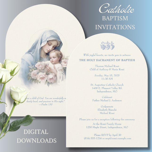 Invitation Baptême Christening Marie Jésus Religieux (Créateur téléchargé)
