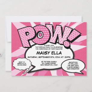 Invitation Baptême Christening Modern Comic Book Rose