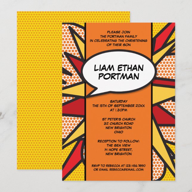 Invitation Baptême Christening Moderne Fun Typographie (Devant / Derrière)