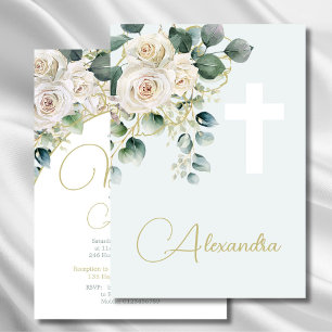 Invitation Baptême Christening Soft Green Religion Cross