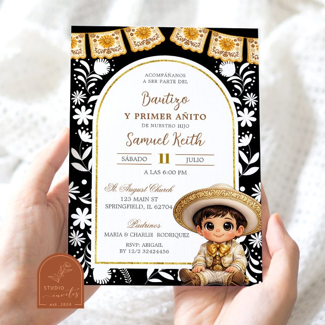Invitation Baptême Cielito Lindo Arche Dorée et Noire (Créateur téléchargé)