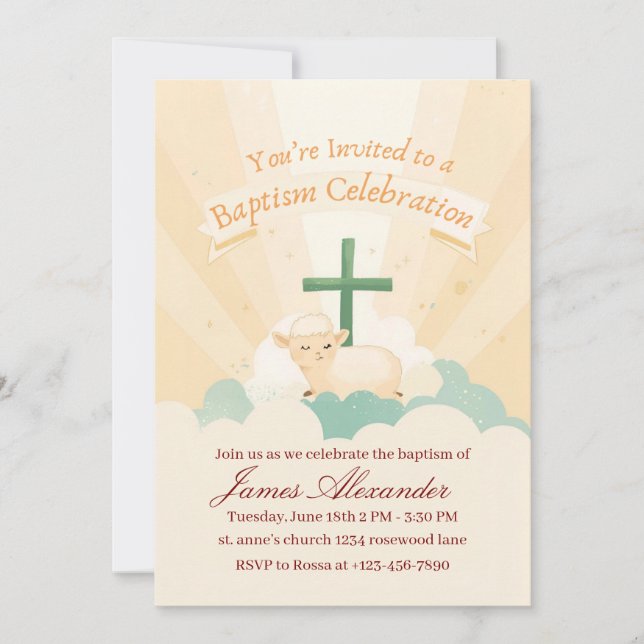 Invitation Baptême Classique de Bébé Modifiable  (Devant)