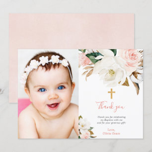 Invitation Baptême communion florale blanche et rose